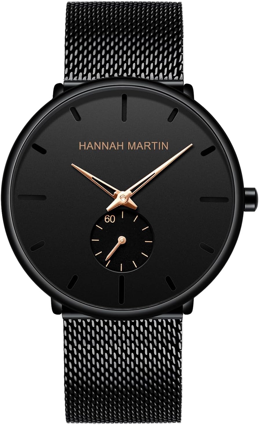 Men Watches Fashion Black Ultra Thin Waterproof Stainless Steel Quartz Wristwatch for Women Unisex Dress Watch