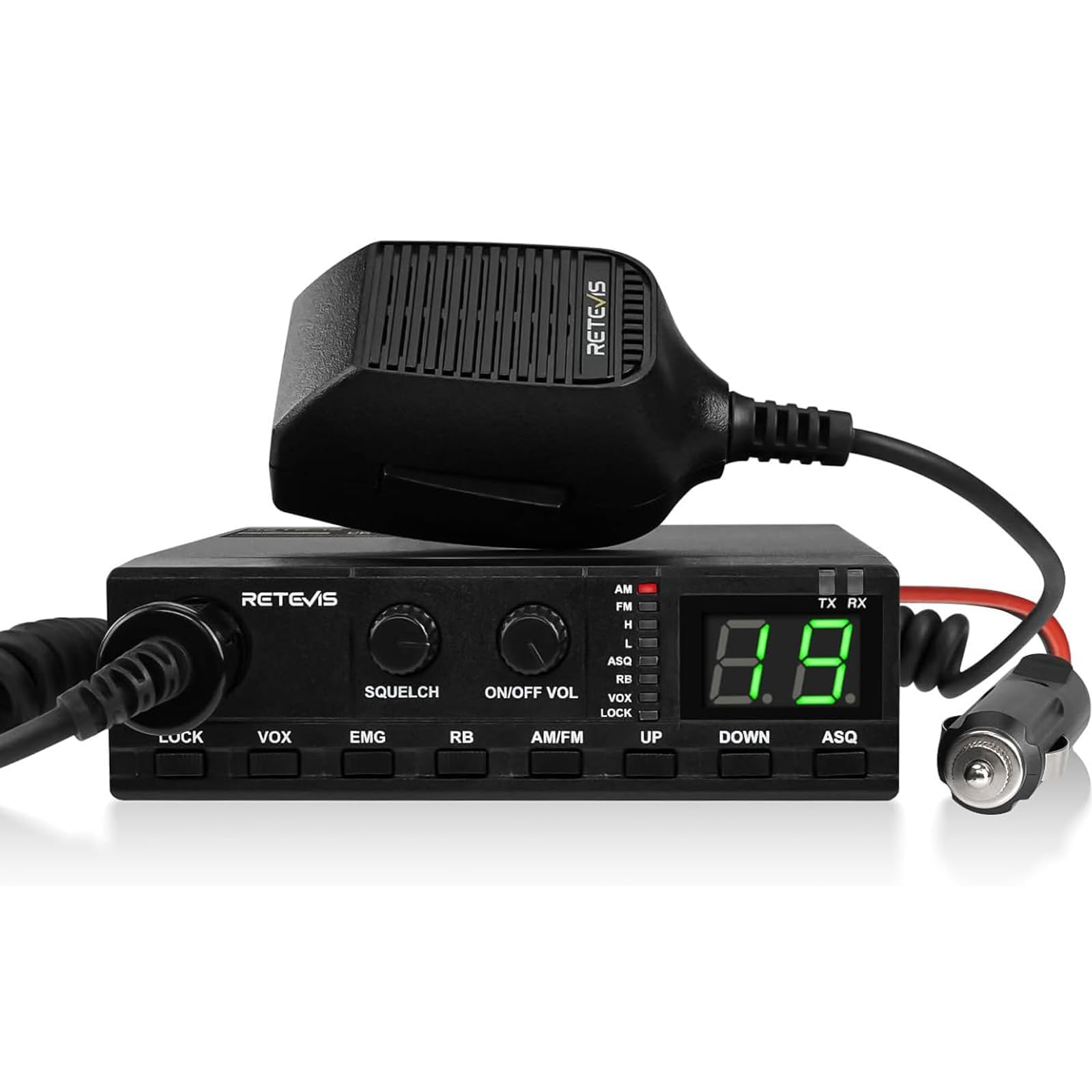 Retevis MB62 Emisora CB, CB Transceptor Móvil Portátil con Reducción | VOX, Señal Fuerte, ASQ/SQ para Sonido Claro, Emergencia 9/19, Mini CB Radio para Camioneros, Am/FM, Furgonetas