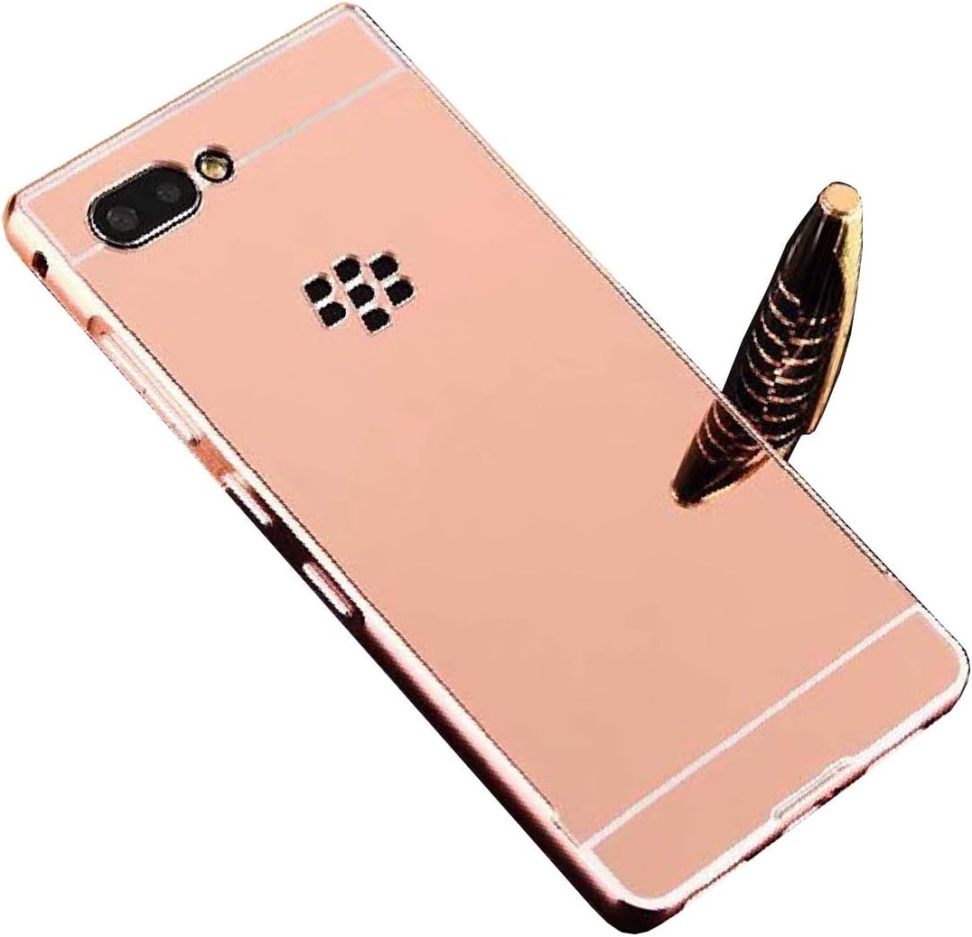 BlackBerry KEY2 Mirror Case, Shiny Awesome Make-up Mirror Plated Aluminum Metal Frame Bumper Slim Cover, TAITOU Cool 2 in 1 Ultralight Thin Phone Case for BlackBerry KEY 2 Rose Gold