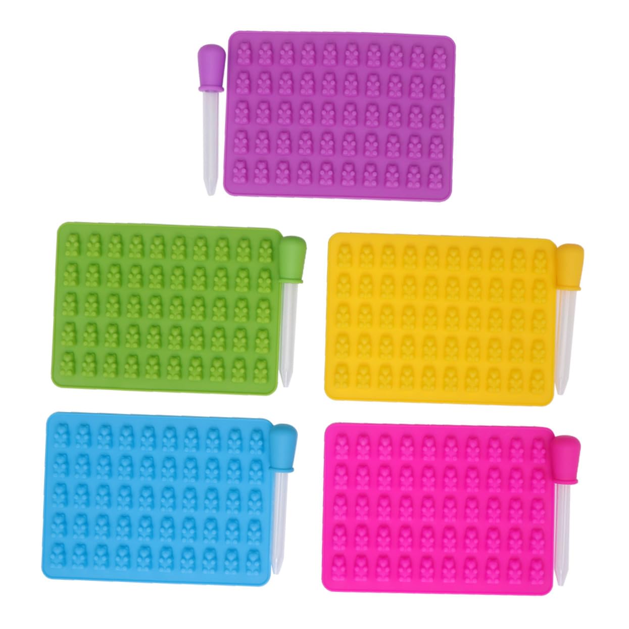Stampo Orsetto in Silicone 50 Fori con Contagocce, 5 Set | Cioccolatini e Caramelle, per Gummy e Menta, Formato Pratico per Uso Domestico