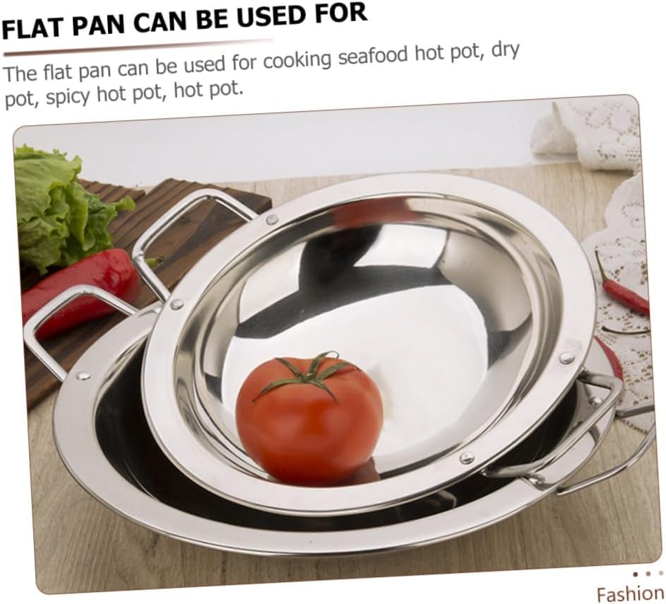 Garneck Stainless Steel Flat Cooking Pan with Double Handles, Silver