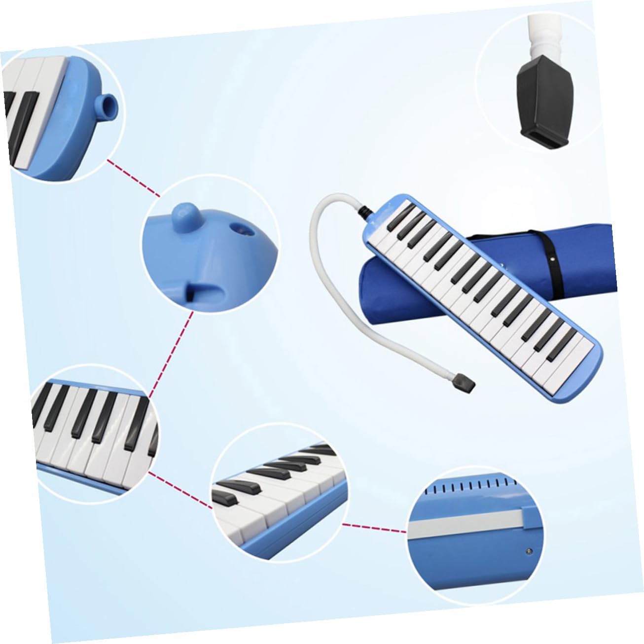 Generic Key Blue Melodica Musical Instrument with Carrying Case Lightweight Wind Piano Keyboard for Beginners and Music Lovers Portable Soft Bag Design