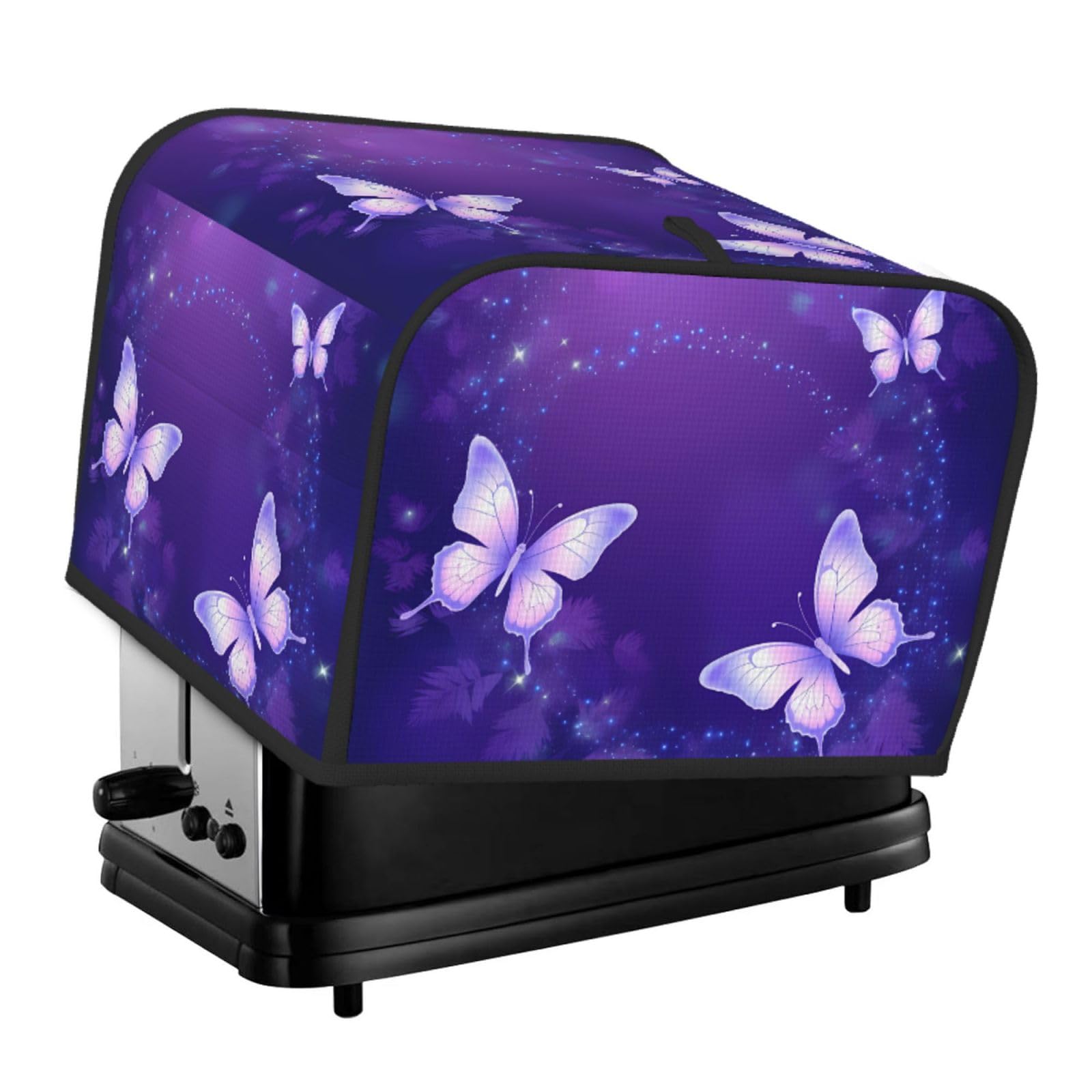 Purple Butterfly 4 Slice Toaster Cover Bread Maker Protector with Hanging Loop, Sparkle Star Floral Small Appliance Covers Kitchen Accessories