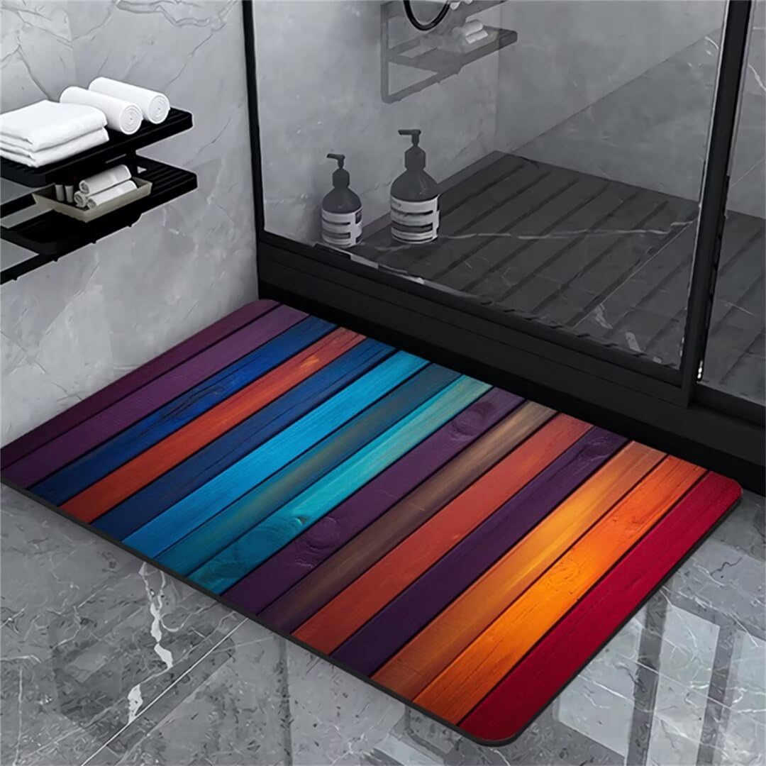 Badezimmerteppich Badteppich Groß 120x180cm Absorbierender Schnelltrocknend Badvorleger Badematten SaugfäHig Waschbar Badematte Holz Bath Bathroom Mat, Teppich Badezimmer Matte Bad Teppich Gross A332