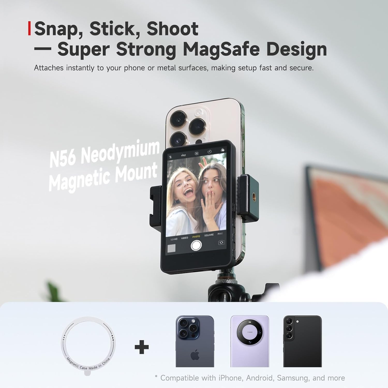 SYNCO XView M4 Selfie Monitor Screen - P2P Direct Connection Ultra-Low Latency Selfie Back Camera Monitor iPhone, with Magnetizing Sheet, 3-Hour Battery Life, Compatible with iOS and Android (White)