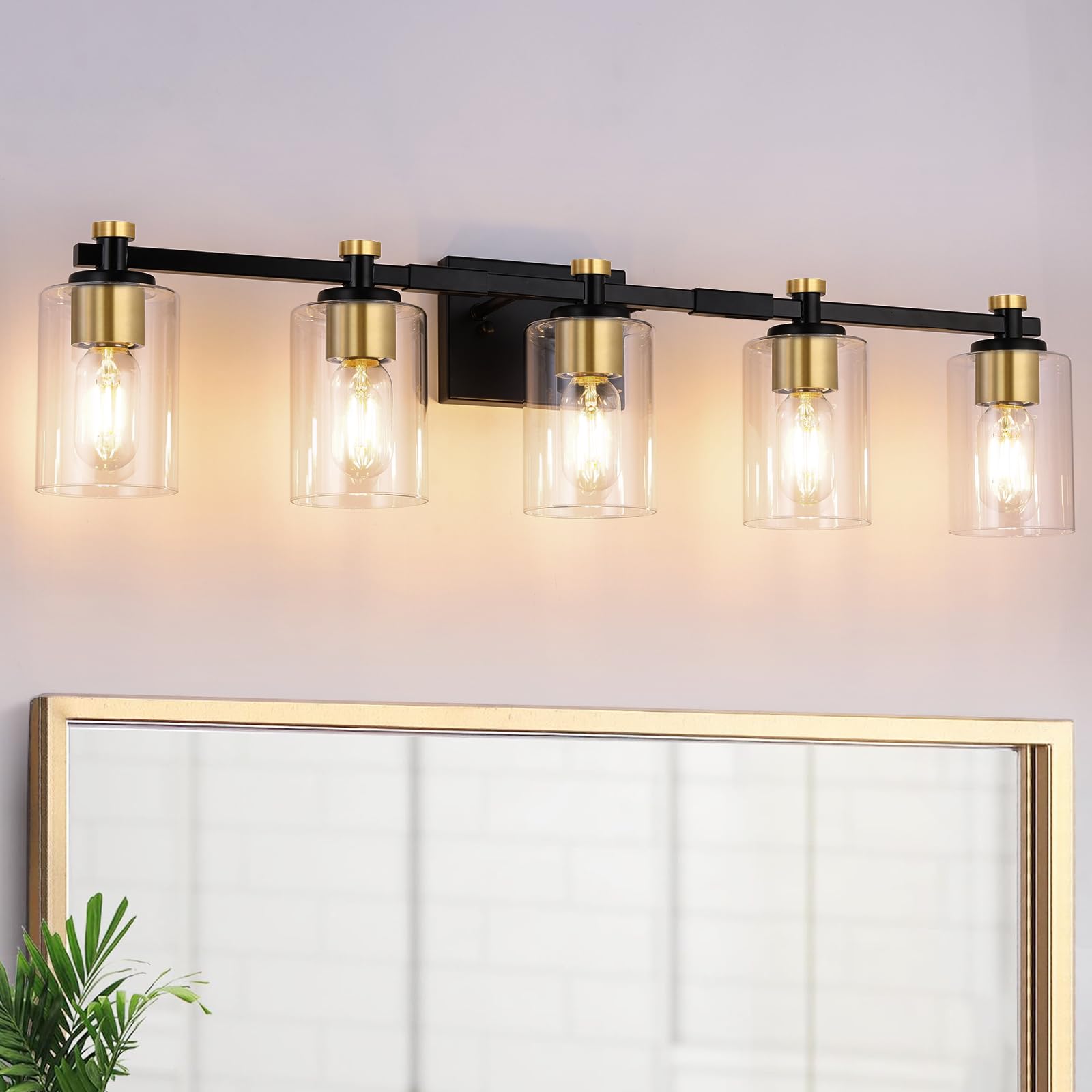 Photo 1 of ***STOCK PHOTO FOR REFERENCE ONLY***

Jdvads 5 Light Bathroom Vanity Light Fixtures, Black and Gold with Clear Glass Shade, Modern Wall Sconce Over Mirror, Brushed Gold for Bathroom (E26 Base)