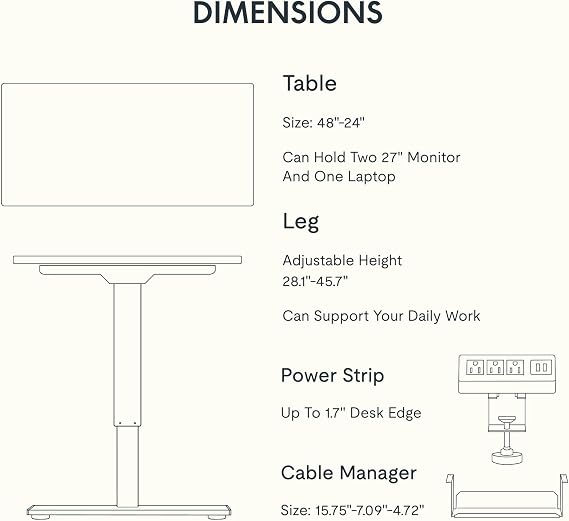 FLEXISPOT EN2 48x24 Bamboo Electric Standing Desk with Power Strip | Solid Bamboo Desktop, Cable Management, Convenient Clamp Power Strip, And Clean Home Office Setup, Grey Frame
