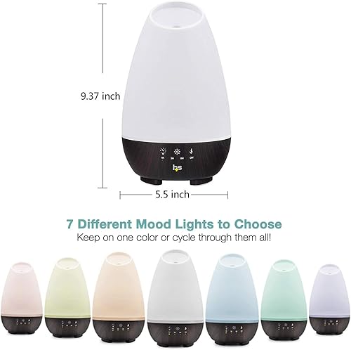 Vista 2 de HealthSmart 500ML Essential Oil Diffuser for Large Rooms, Cool Mist Humidifier and Aromatherapy Diffuser, Adjustable Timer, Mist Mode and 7 LED