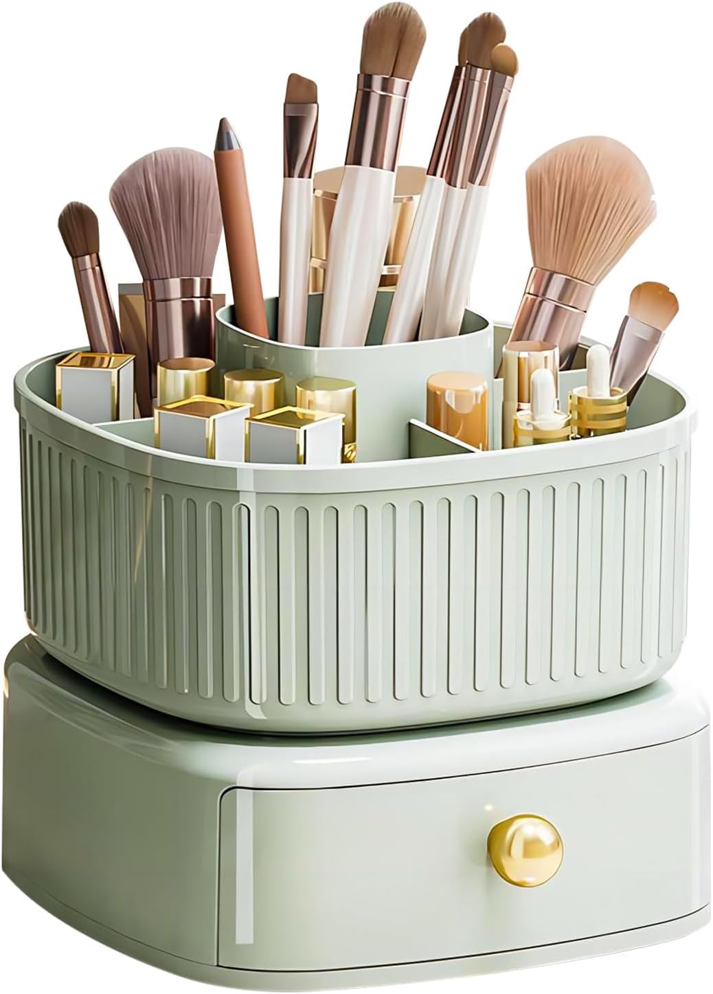 Dravizon 360° Rotating Makeup Brush Holder Organizer With Drawer, Organizer For Office Desk Supplies Stationery Pens Staplers Clips Sticky Notes Visiting Card Green (B0D8L35SST) Amazon Price History, Amazon Price Tracker