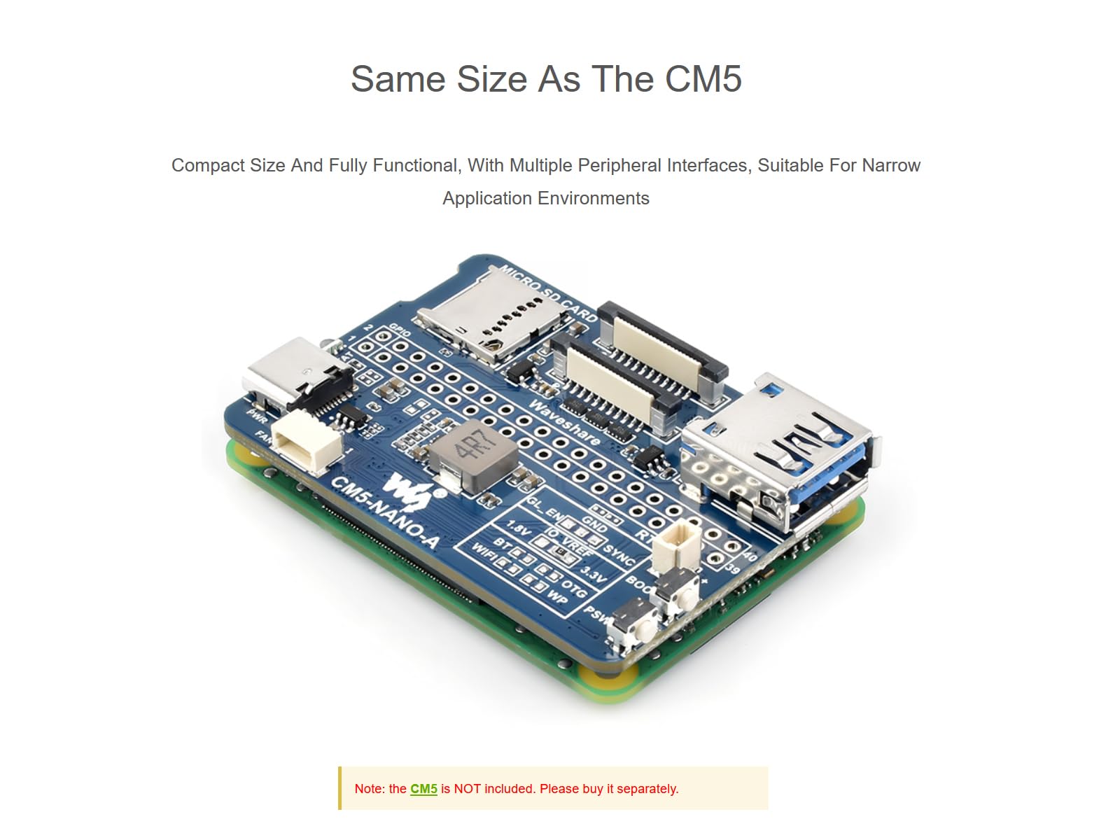 Scheda di Base per Raspberry Pi Compute Module 5 Lite/eMMC, Stessa Dimensione del CM5, con CM5 Socket /40PIN GPIO Header/USB 3.2/MIPI/TF Card Socket Interfaccia ecc.