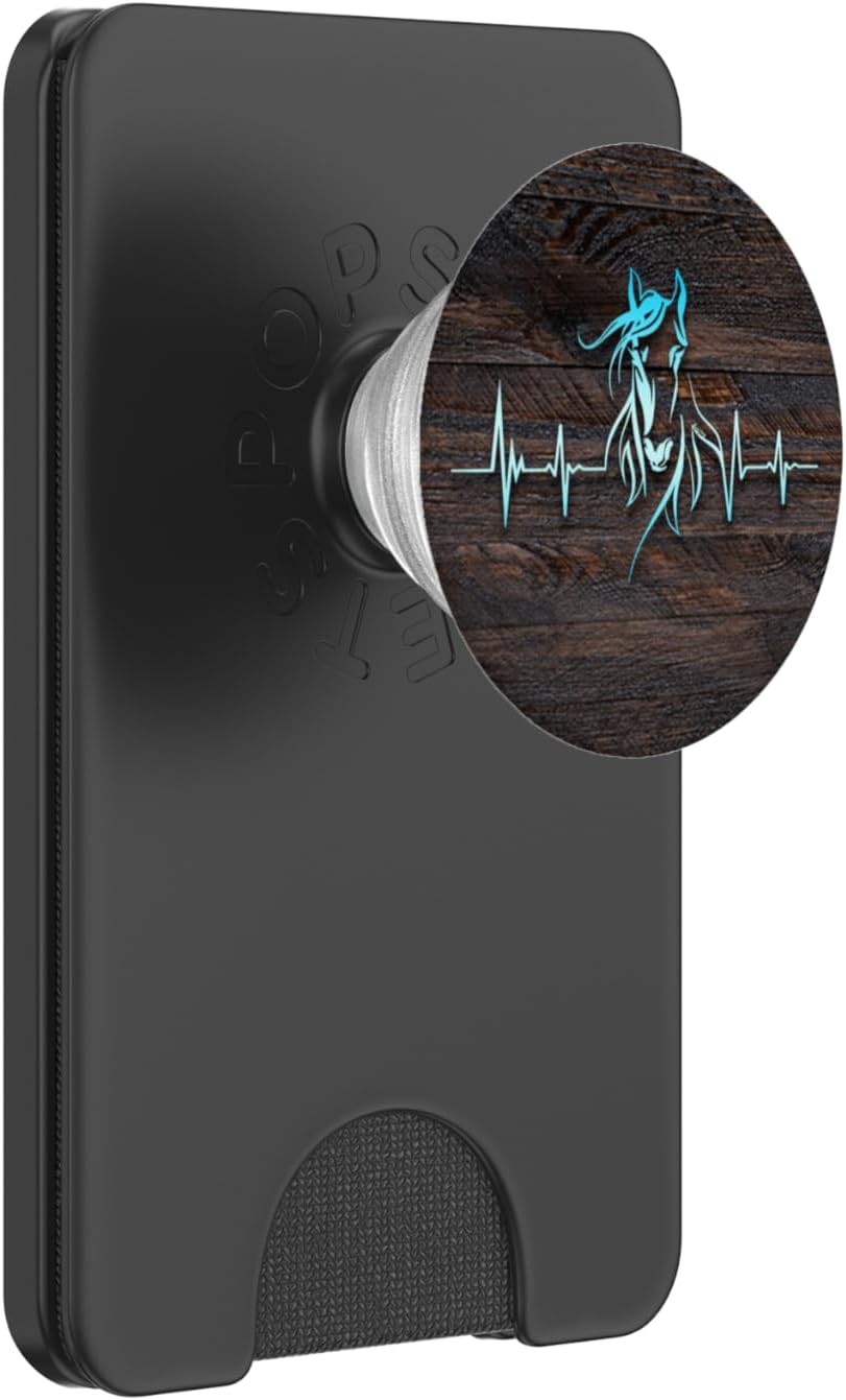 Horse Heartbeat on Rustic Woodgrain Print PopSockets PopWallet for MagSafe