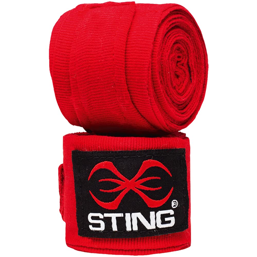 STING Elasticized Boxing Hand Wraps - High-Quality Support Gear with Thumb Loop - Ideal for Training & Competition in Boxing, MMA & Muay Thai - Red, 180