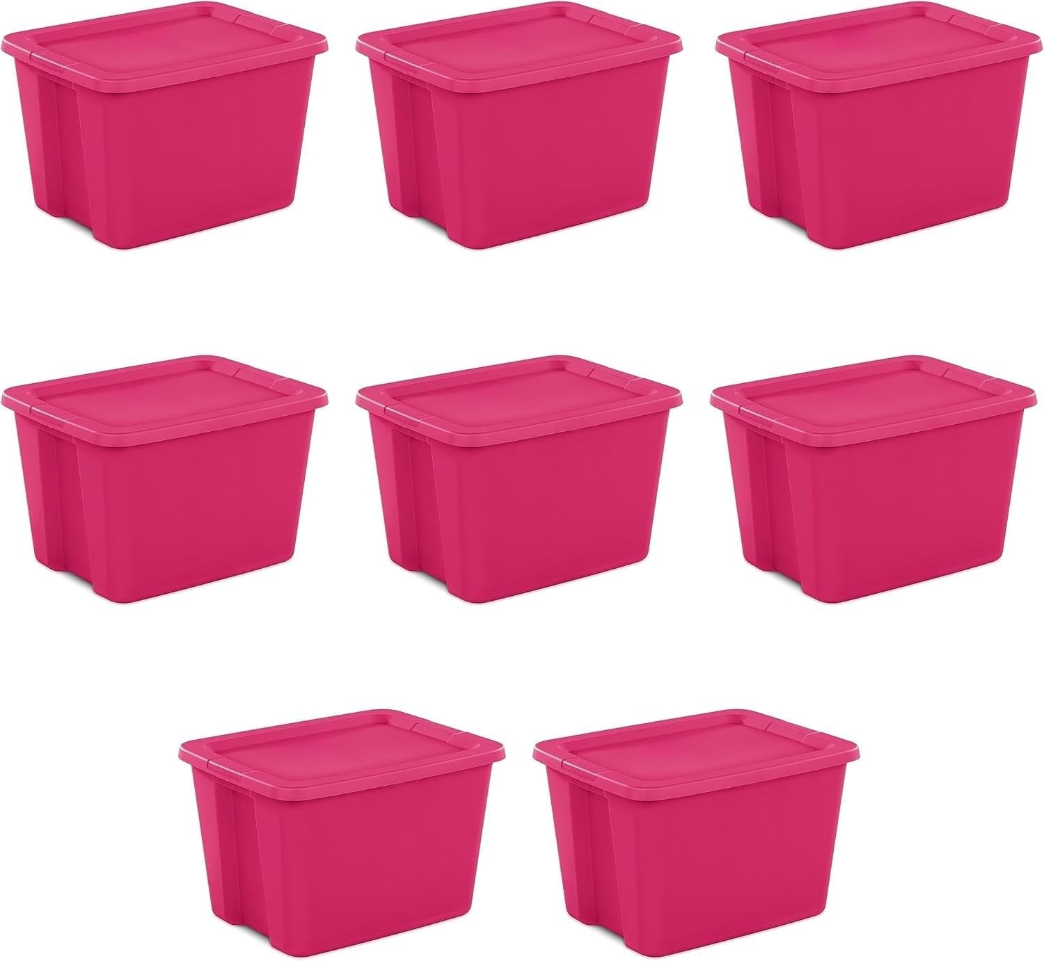 8-Pack 18 Gallon Large Pink Plastic Storage Bins - Snap-On Lid Storage Containers, Ideal for Home, Garage & Organizing Needs
