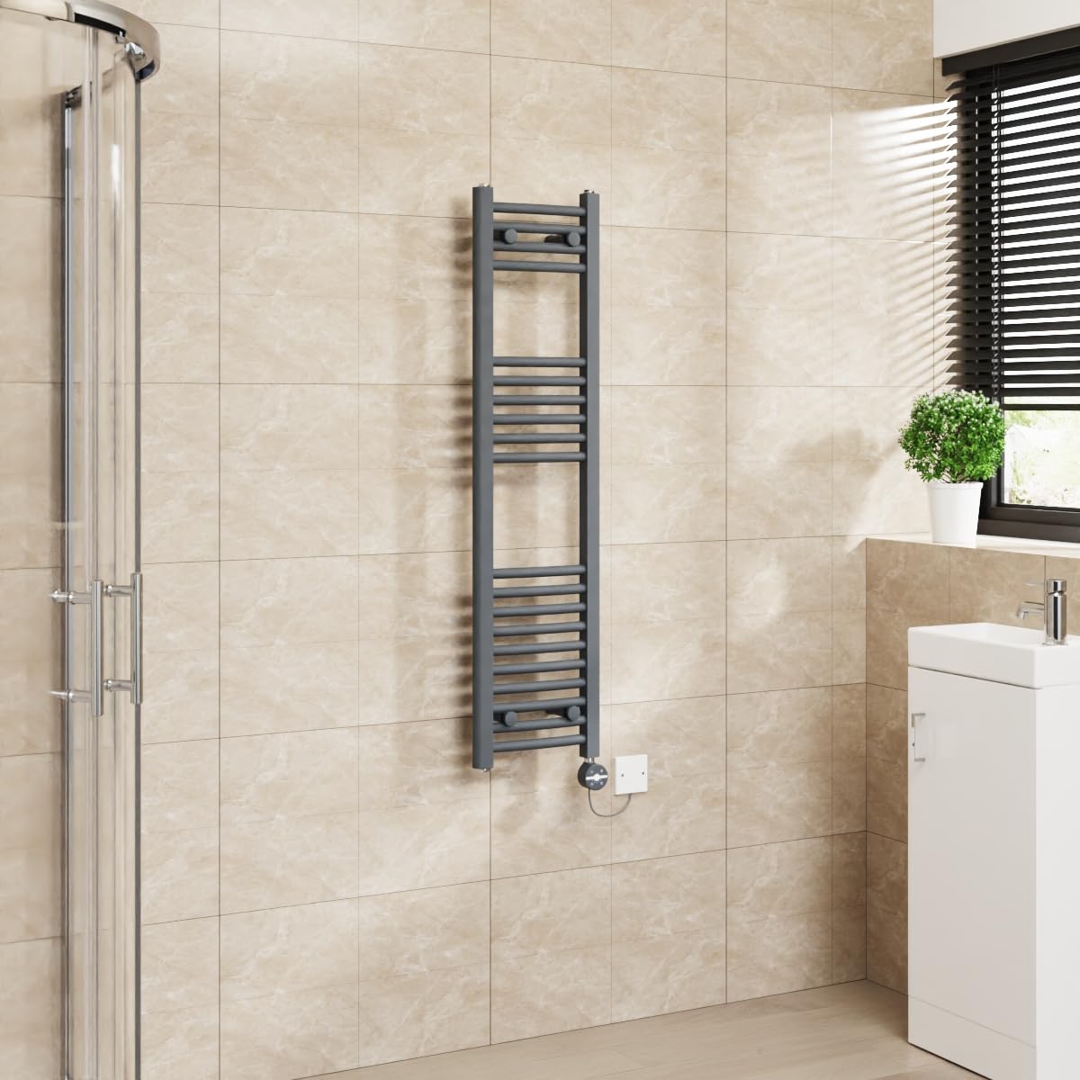 Warmehaus Touch Screen Electric Towel Rail Curved Timer Grey 1200x300mm