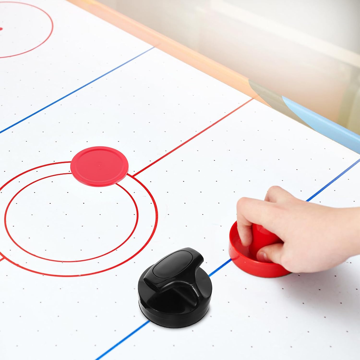 Beavorty Air Hockey Pusher and Self-Adhesive Table Hockey Lint Pad Replacement Set 94mm Black Pusher with Lint Sticker for Game Table Accessories