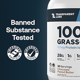 Transparent Labs Grass-Fed Whey Protein Isolate - Naturally Flavored, Gluten Free Whey Protein Powder with 28g of Protein per Serving & 9 Amino Acids - 30 Servings, Chocolate Peanut Butter