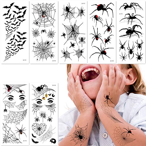 Halloween Temporary Tattoos - Spider Face Temporary Tattoos Spider Web Spider Net Bat Fake Tattoo Stickers Masquerade or Cosplay Party Decoration(Pack of 10)