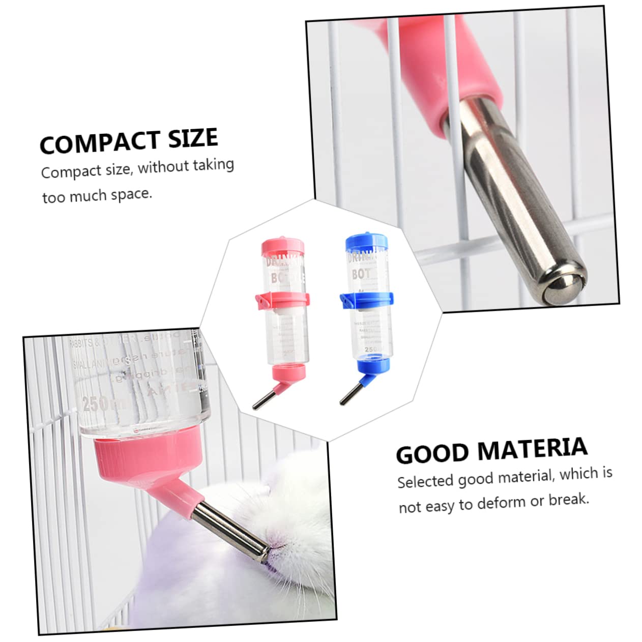 HANABASS 2Pcs Small Pet Drinking Containers Leakproof Chinchilla Water Bottles for Rabbits and Guinea Pigs Easy to Install Durable Pet Cage Water Dispenser