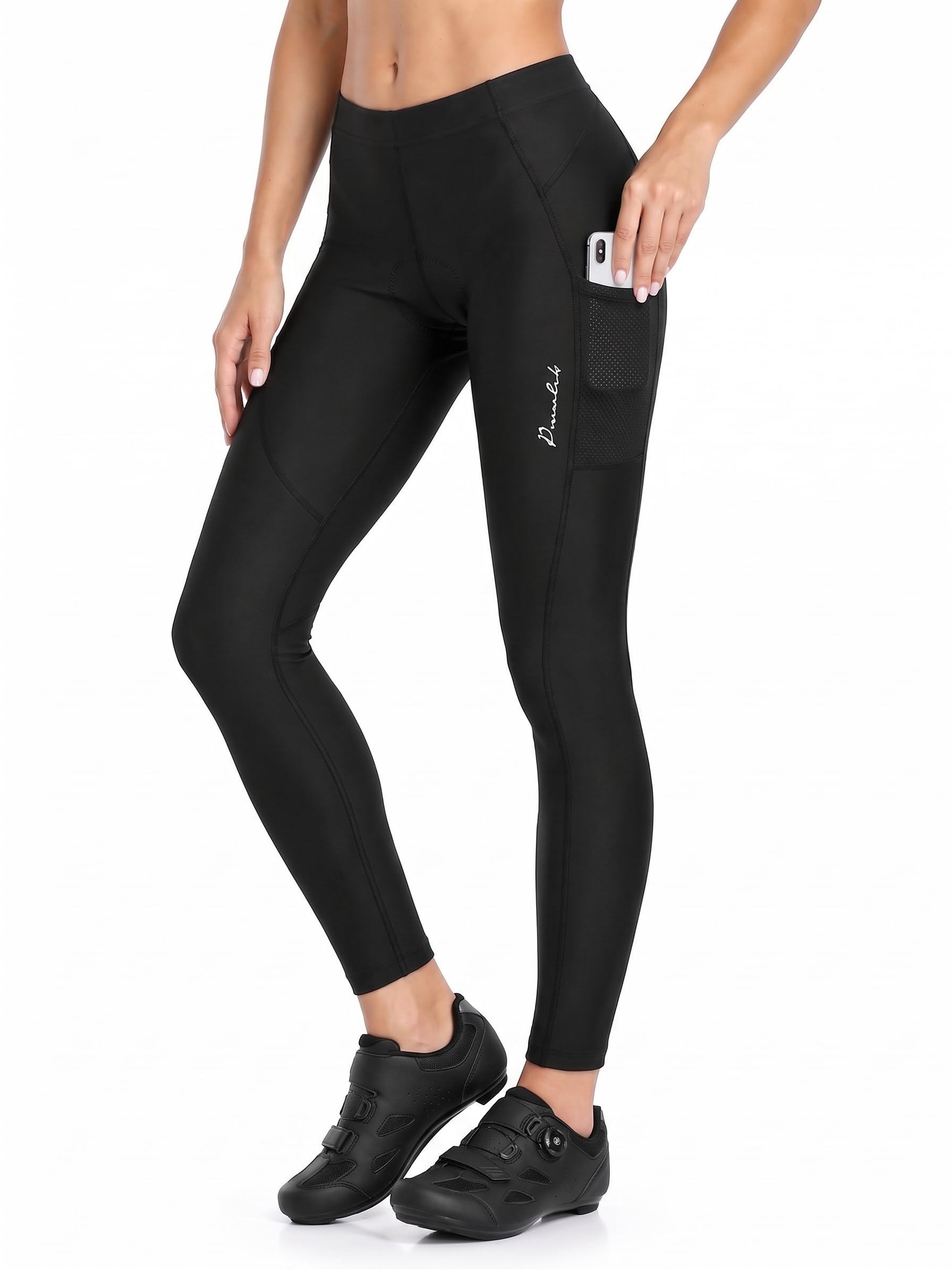 Przewalski Women's Cycling Pants 4D Padded Bike Tights with Pockets | Padded comfort, stretchy quick-drying fabric, two mesh side pockets, ankle zippers and reflective details for cycling