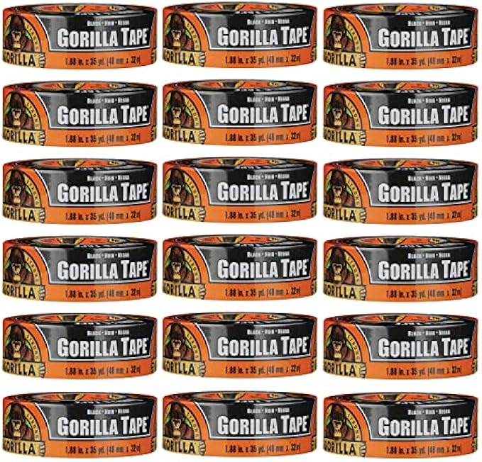 Gorilla Black Duct Tape, 4.8cm x 35yd, Black (Pack of 18)