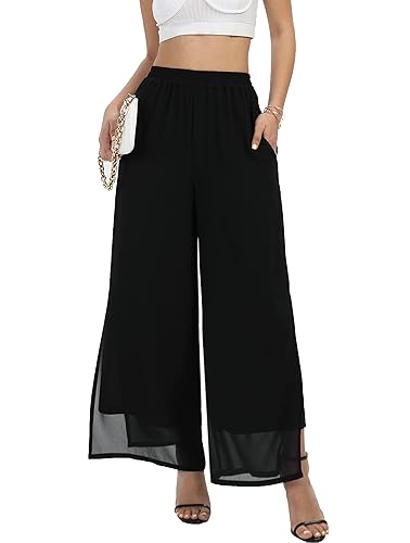 Women's Wide Leg Chiffon Dress Palazzo Pants Casual Split Hem