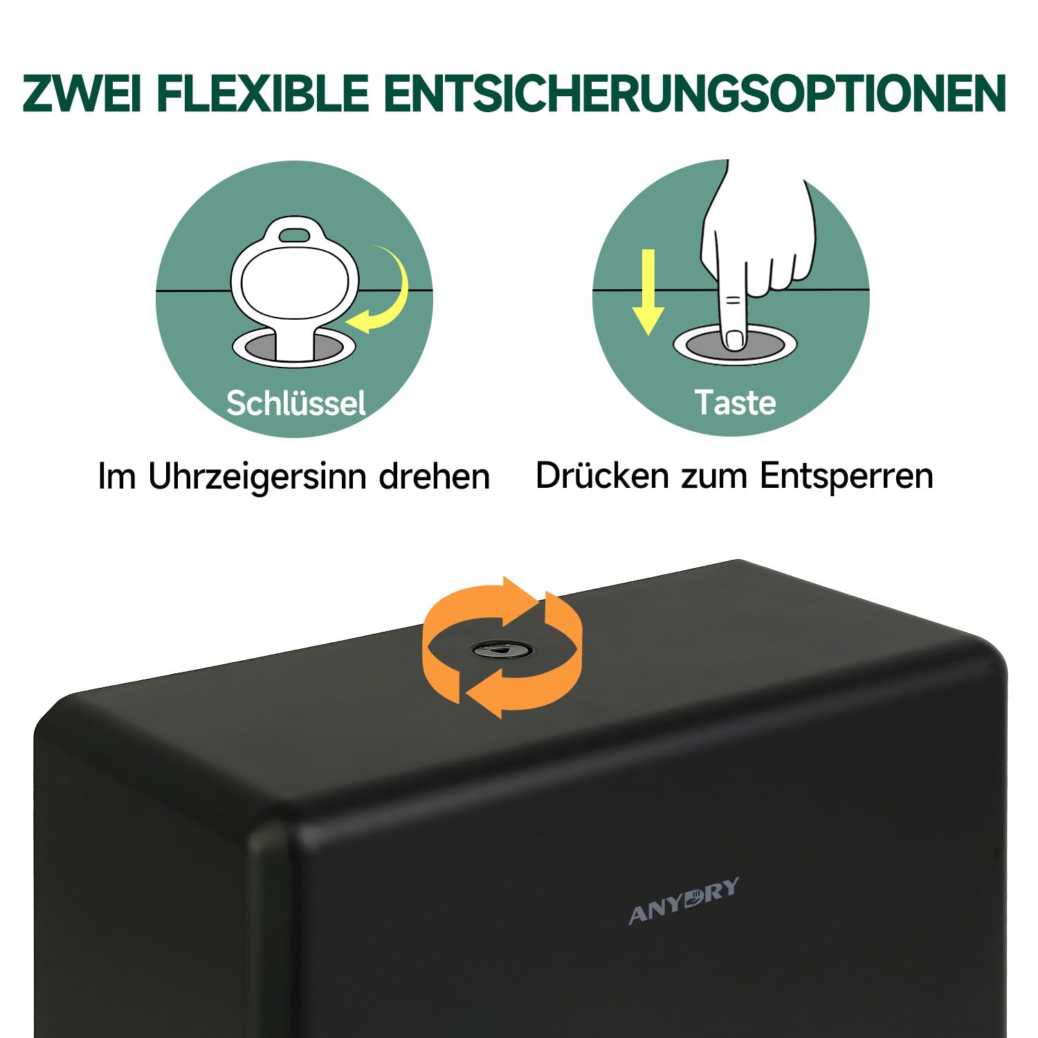 anydry Papierhandtuchspender Wand, H3/V/ZZ Falz, Max 25,2 x 11,5 cm
