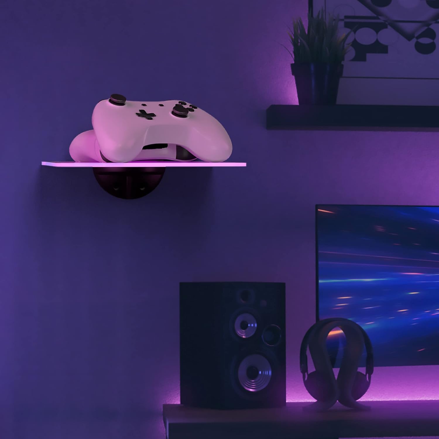 GALVANOX LED Floating Acrylic Liquor Bar Shelf - Wall Mounted Illuminated 3-Bottle Shelf for Home Bar, Gift Idea for Wine Lovers (Color Changing Lights, Cordless/Rechargeable)