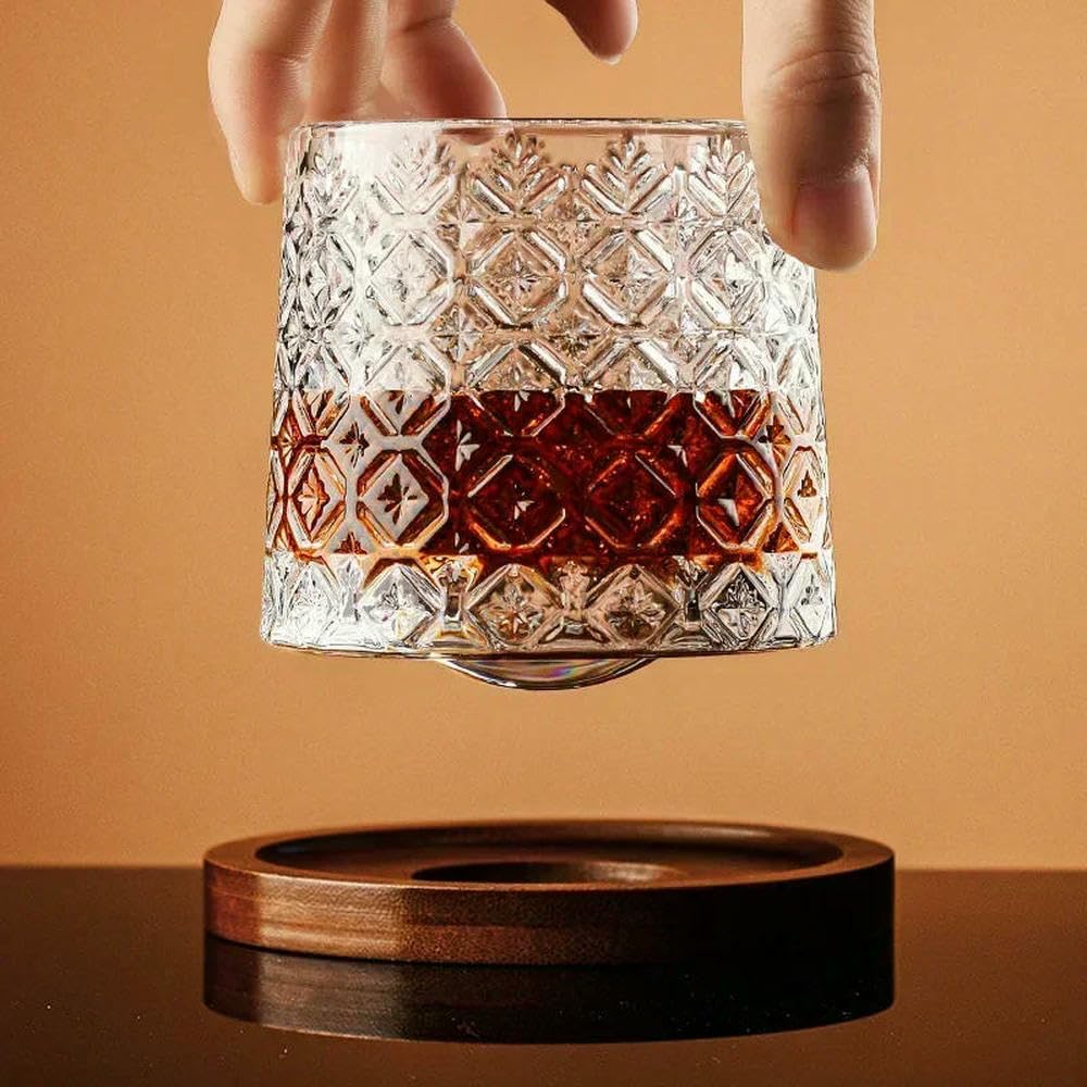 2 Piezas Vaso de Whisky Giratorio con Base, Vaso de Cristal Giratorio para Bourbon y Brandy, Vasos antiestrés, Regalo