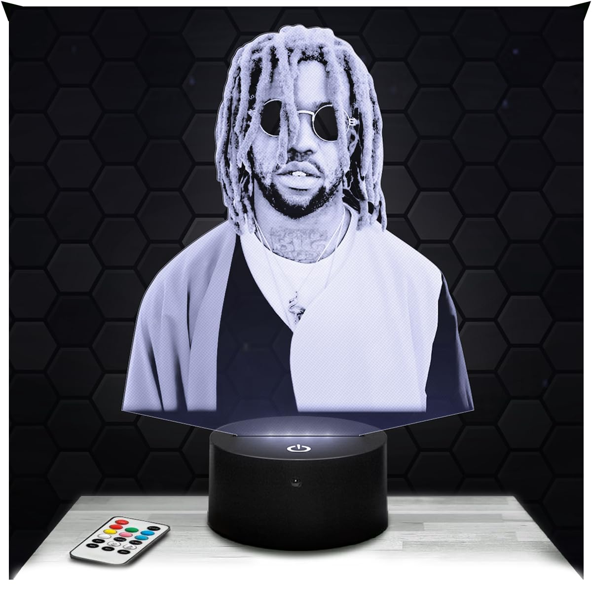 Lampephoto.fr - 3D Lamp Jokair French Rapper, Touch LED Night Light, 3D Hologram Effect, Christmas Birthday Gift Idea for Men Women, Bedroom Decoration Object