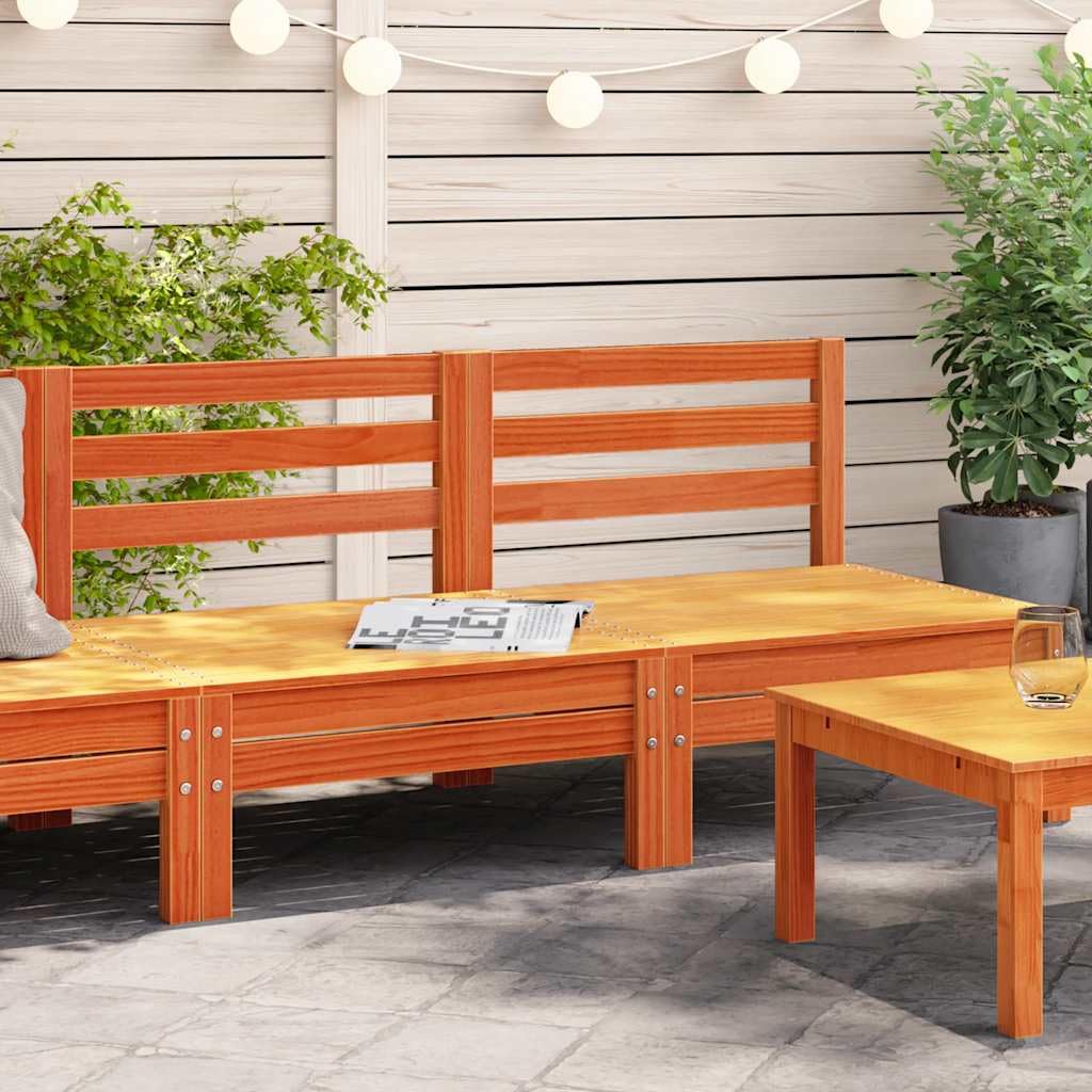 Sofás de jardín sin reposabrazos, 2 unidades, color marrón cera, madera maciza de pino, muebles para exteriores, con diseño de listones y respaldo para terraza, jardín, patio, sofá modular