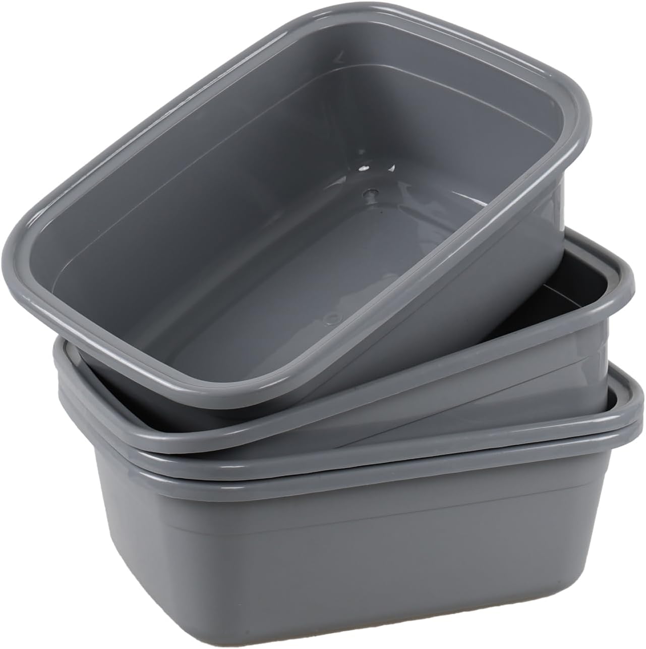16 Quart 4 Pack Rectangular Plastic Wash Basins, Dish Pan, Gray | Kitchen Dish Washing Tubs