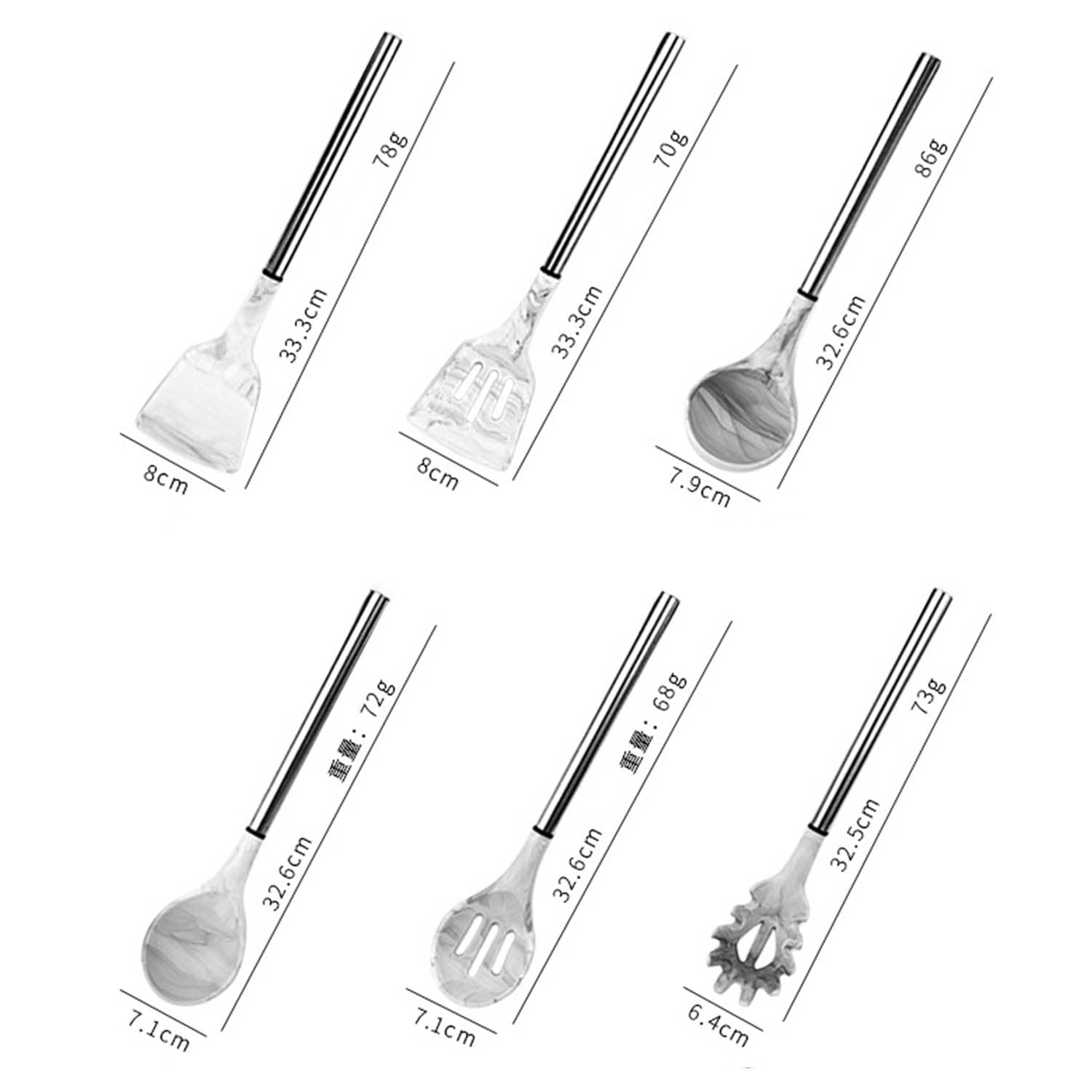 Ensemble D'ustensiles de Cuisine 11pcs Acier Inoxydable Silicone Ustensiles de Cuisine Style Marbre avec Accordeur Fendu Louche Spatule Cuillère Serveur de Pâtes Fouet