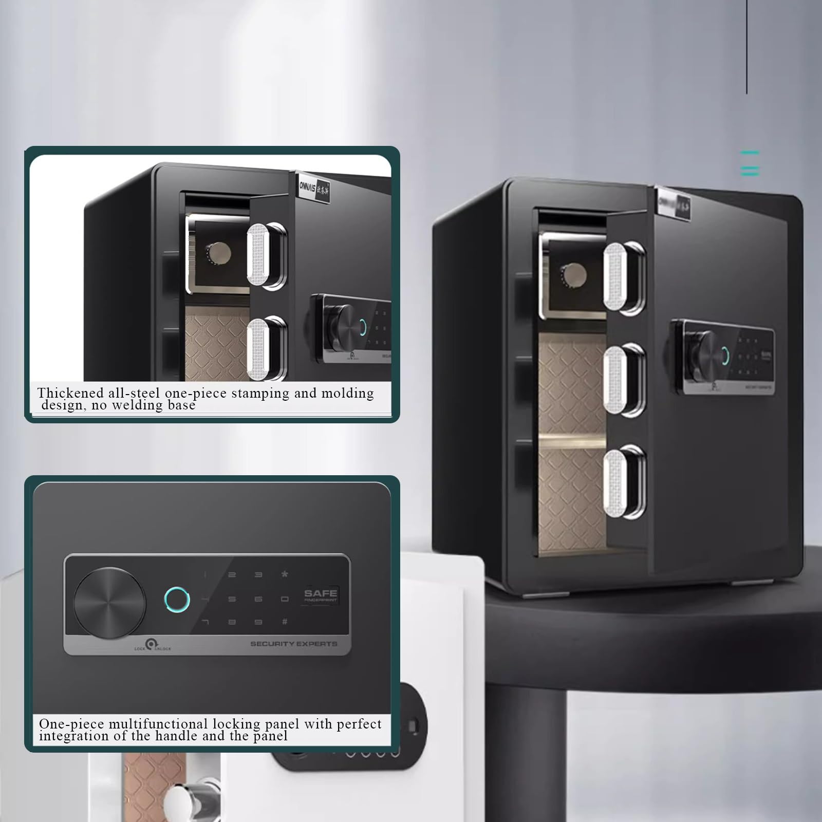 Cassaforte con Impronta Digitale E Password da 45 Cm Cassaforte Antiscasso Interamente in Acciaio per Studio O Camera da Letto Doppio Sistema di Allarme(Schwarz)