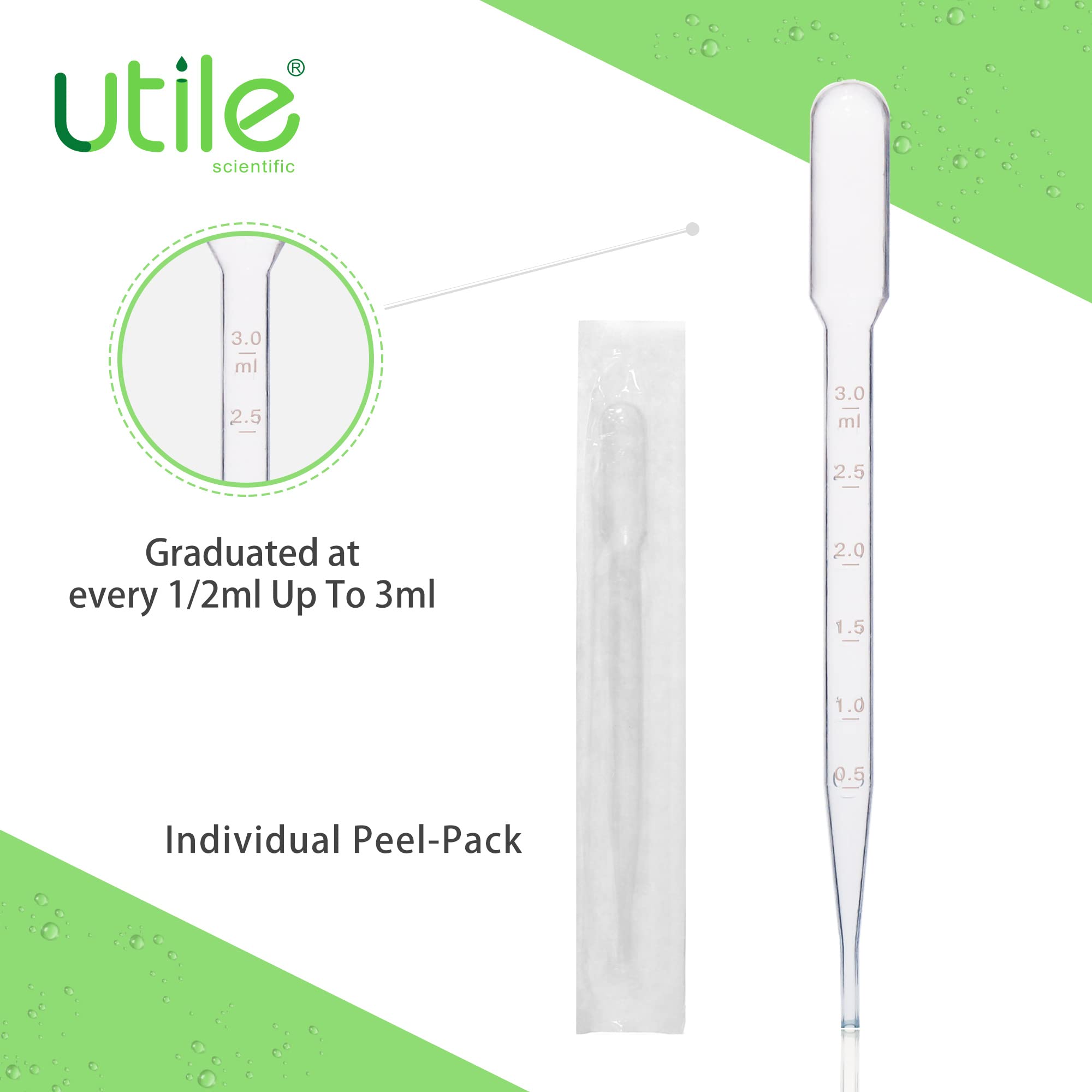 Utile Lot de 100 pipettes de transfert stériles pour huiles essentielles, bouchon de 7 ml avec 155 mm de longueur, polyéthylène basse densité, emballage individuel