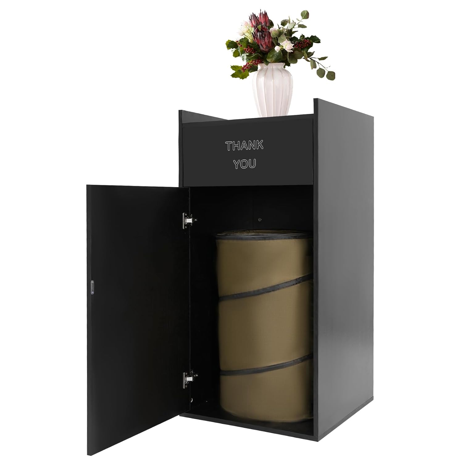 Restaurant Trash Bin Cabinet, Wooden Trash Can Cabinet, 46"x22"x22" Commercial Trash Can, 30L Outdoor Waste Receptacle, Garbage Receptacle for Indoor or Outdoor Use (Black)