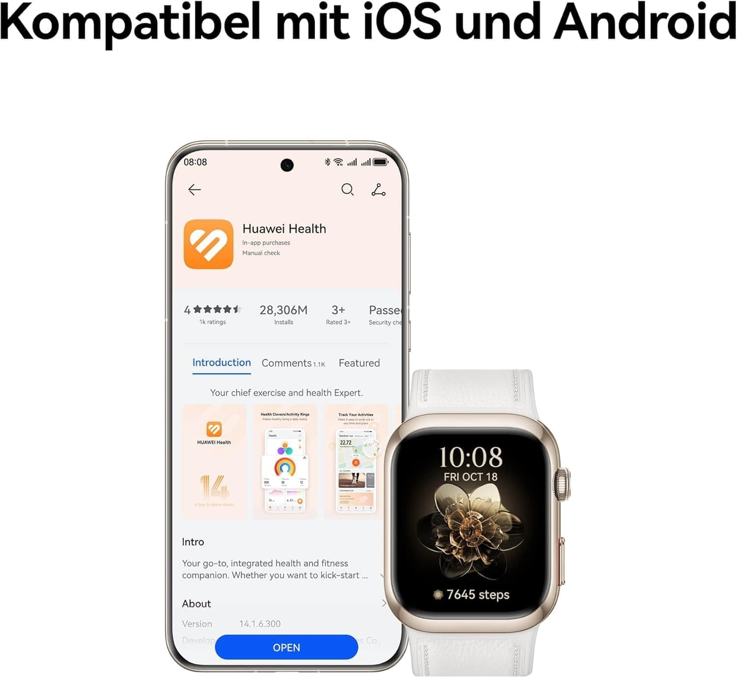 HUAWEI Watch D2 Smartwatch, 1,82" AMOLED-Display, Ambulante Blutdruckmessung, EKG, Schwarz