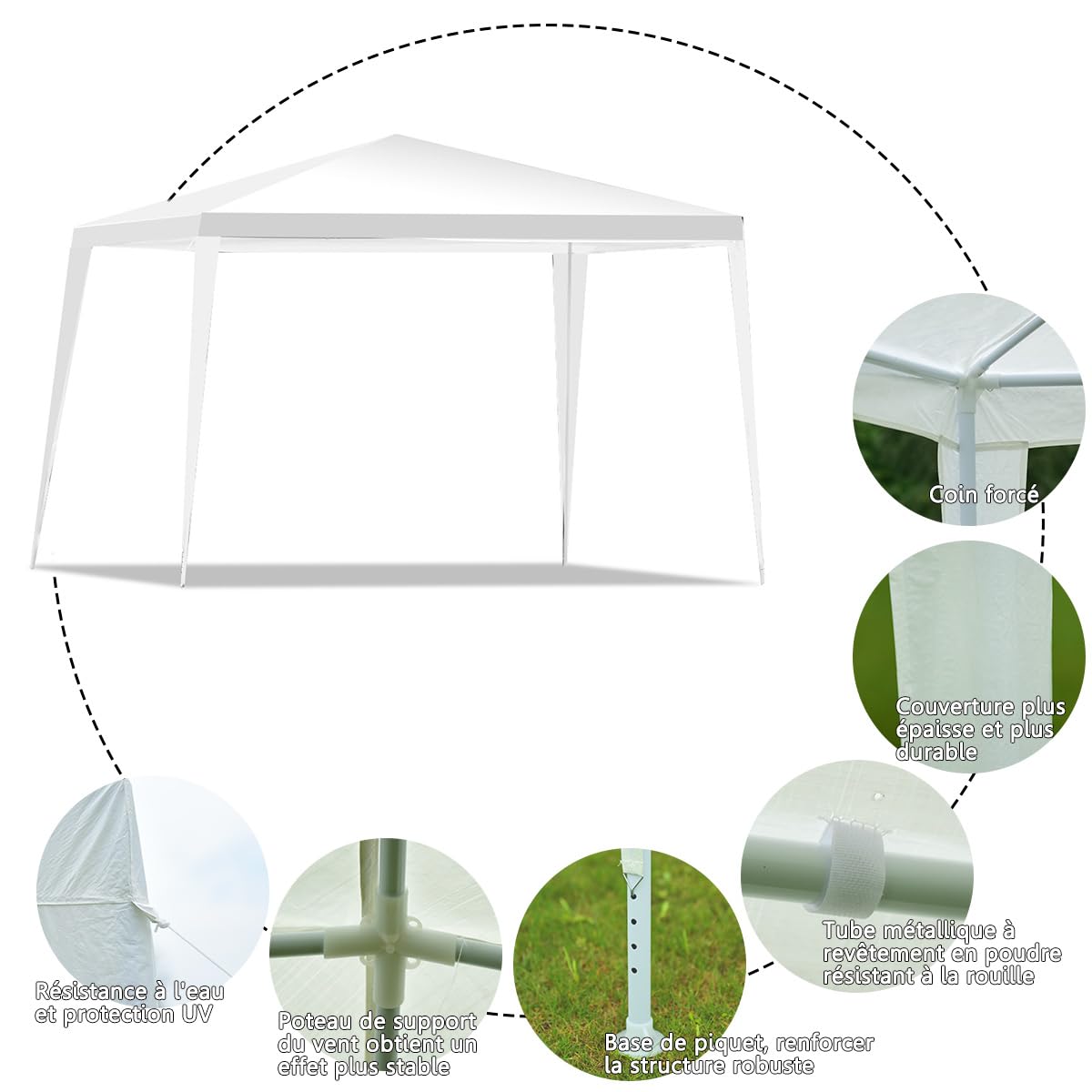 RELAX4LIFE Carpa Plegable 3x3M Resistente al Agua y la Luz Solar, Carpas para Exteriores con 4 Cuerdas de Viento, 8 Clavos y Bolsa de Transporte, Cenadores para Jardín, Camping (3X3M)