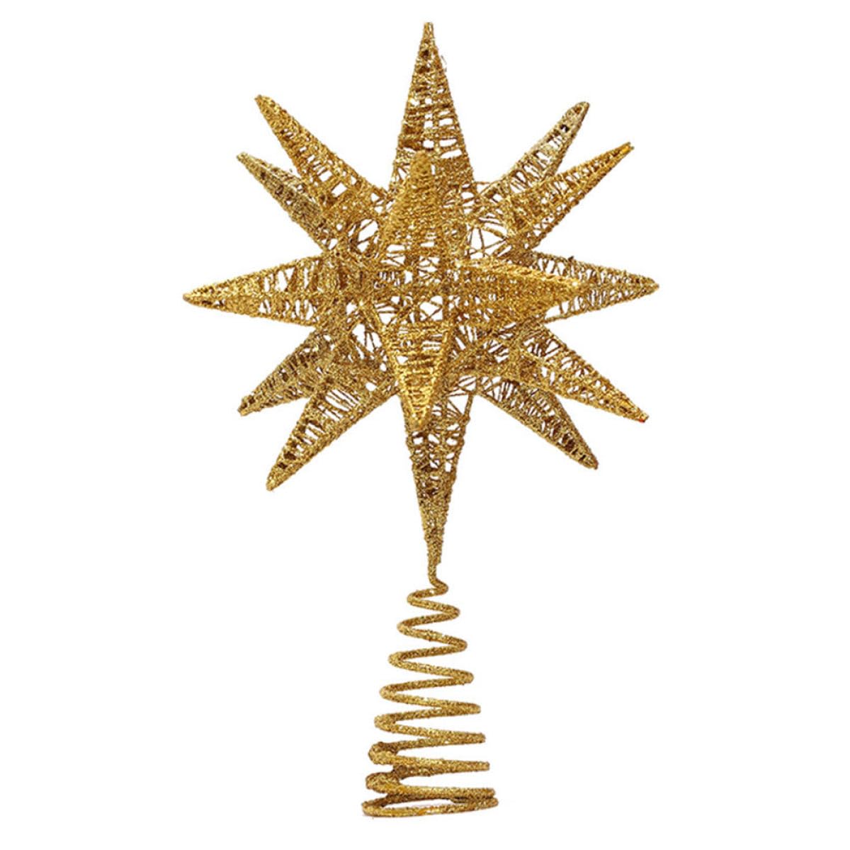Cabilock Eisernes Sternornament Weihnachtsbaumspitze Goldfarbener Stern aus Metall mit Dreidimensionalem Design Langlebige Weihnachtsbaumdekoration für Fest und Party