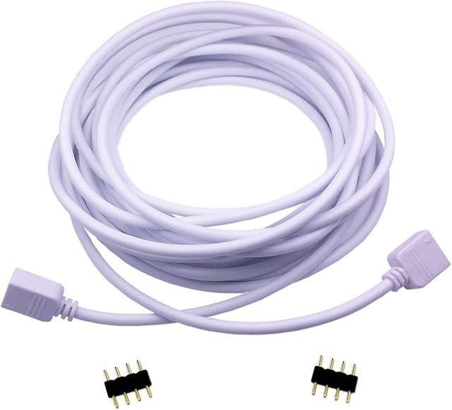 LitaElek 5m 16.4ft RGB LED Strip Extension Cable 4 Pin LED Tape Extension Cord LED Ribbon Extension Wire LED Band Extender Quick Connector Cable for SMD 5050 3528 2835 RGB LED Strip Light, White