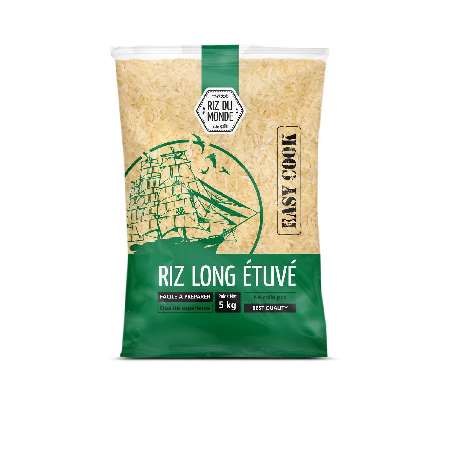RIZ DU MONDE – Riz Long Étuvé Indica, Texture Légère et Saveur Authentique (Paquet 5 kg) - vendu par unité
