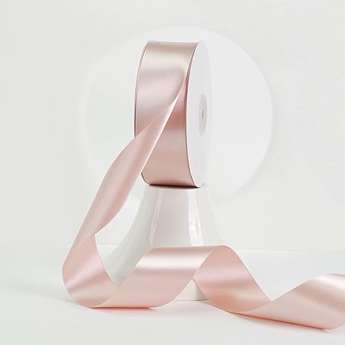 MEEDEE Cinta de satén de oro rosa de 1-12 pulgadas, cinta de oro rosa Lux de doble cara por 50 yardas, cintas de satén de poliéster para
