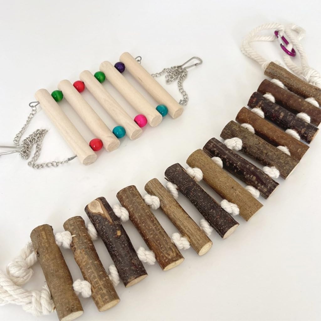 Vogelspielzeug, Vogelkäfig-Hängespielzeug, natürliches Holz, Schaukel, Papageien, Kaustange, Spielzeug, Käfigleiter, Übungsspielzeug für Kakadus, 8 Stück