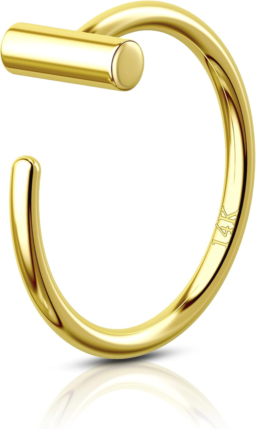 Cocharm 14K Yellow Gold Half Hoop Nose Ring - 20g, 8mm, Dainty Piercing Jewelry for Women & Men