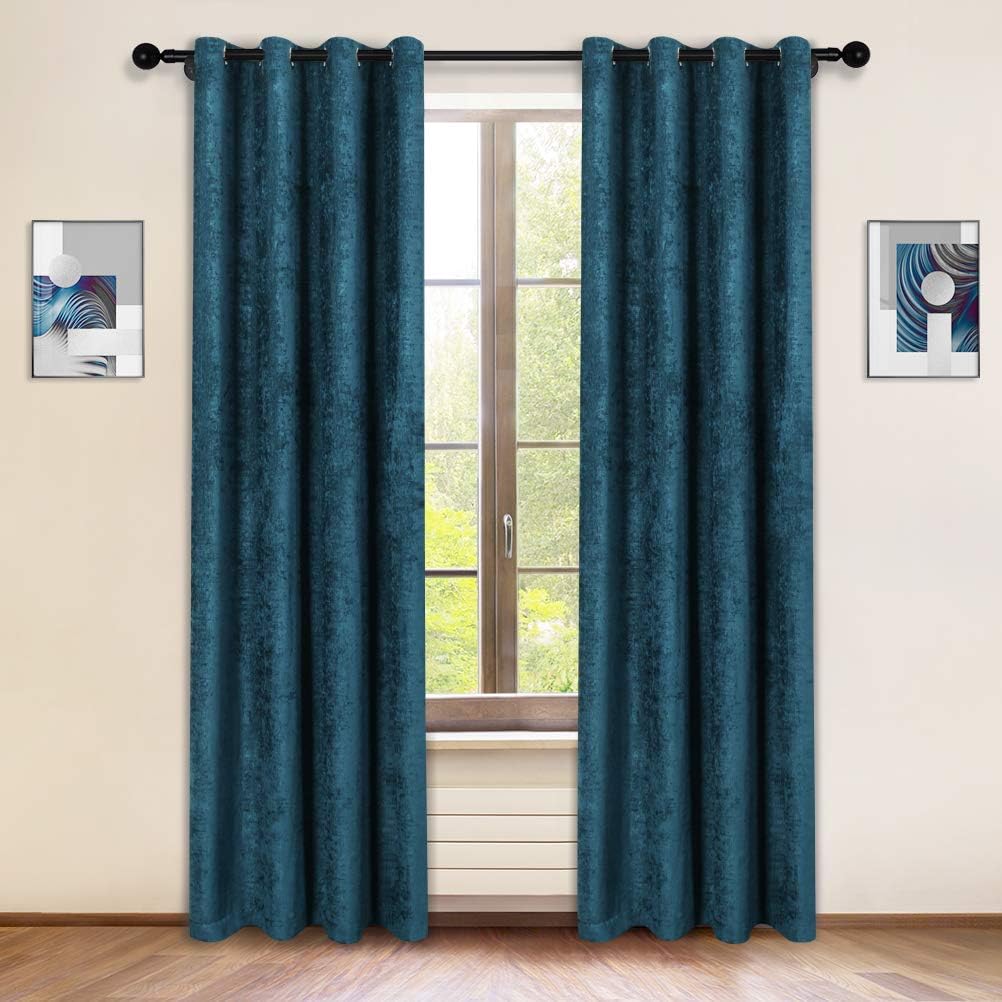 Double-Sided Chenille Curtains for Living Room,Peacock Blue,52x84,2 Panels, Modern Window Treatment for Bedroom Curtain,Grommet Top
