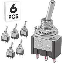 6-Pack UL Listed Miniature Toggle Switch MTS-102, ON/ON SPDT 3Pin 6mm/0.23" Heavy Duty 6A Mini Micro Rocker Switches for Auto Marine Boat Car