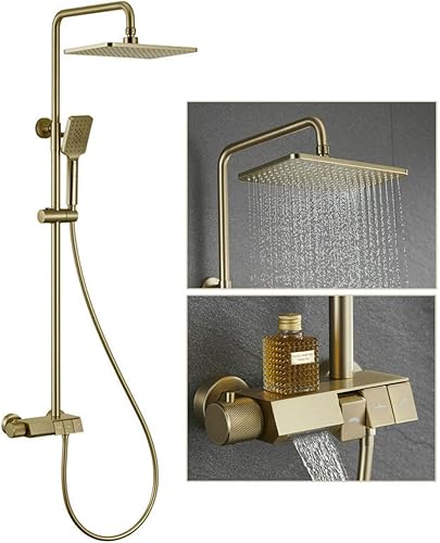 BEITH Sistema de ducha termostático, 3 funciones, juego de mezclador de ducha con teclas de piano, juego de ducha cuadrado de 11 pulgadas10.6 in, 3