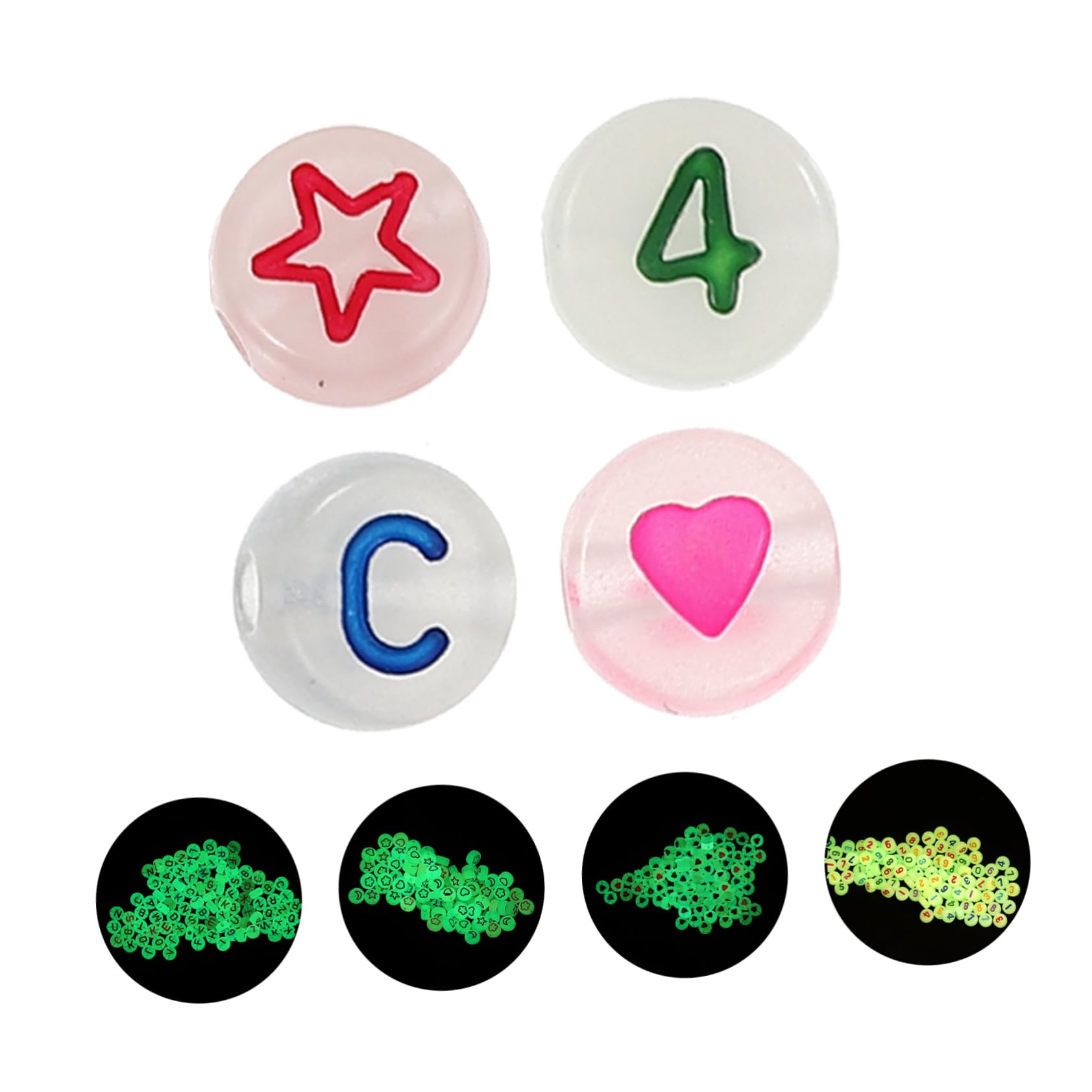 STOBOK 5stücke Leuchtenden Acrylperlen Für Schmuck Bunte Herz Alphabet Muster Und Zahlenperlen Für Armbänder Halsketten Und Kreative Bastelprojekte