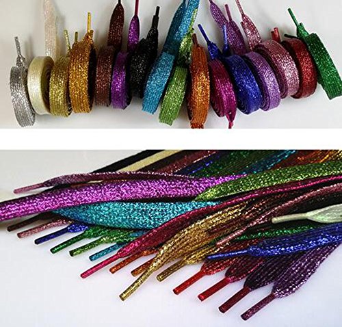 Shoeslulu 46" Premium Flat Colorful Fashion Sneakers Shoelaces ([Flat] 46 in. (117 cm), Emerald Green [Glitter]) - Thumbnail 4