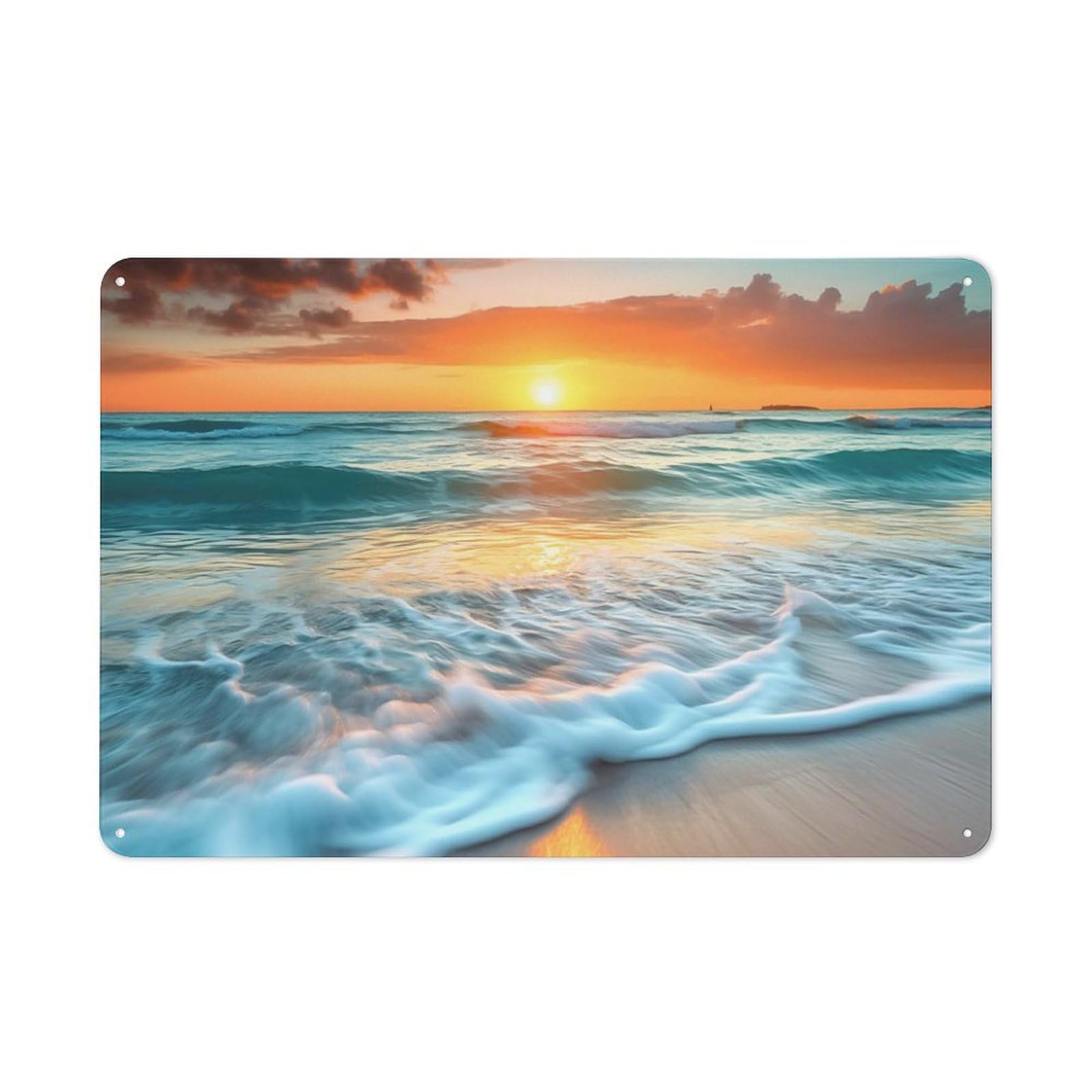 Rustic Metal Tin Sign, Simple Ocean Beach Print, Bedroom Office Casual Home Decor 12x8 Inch