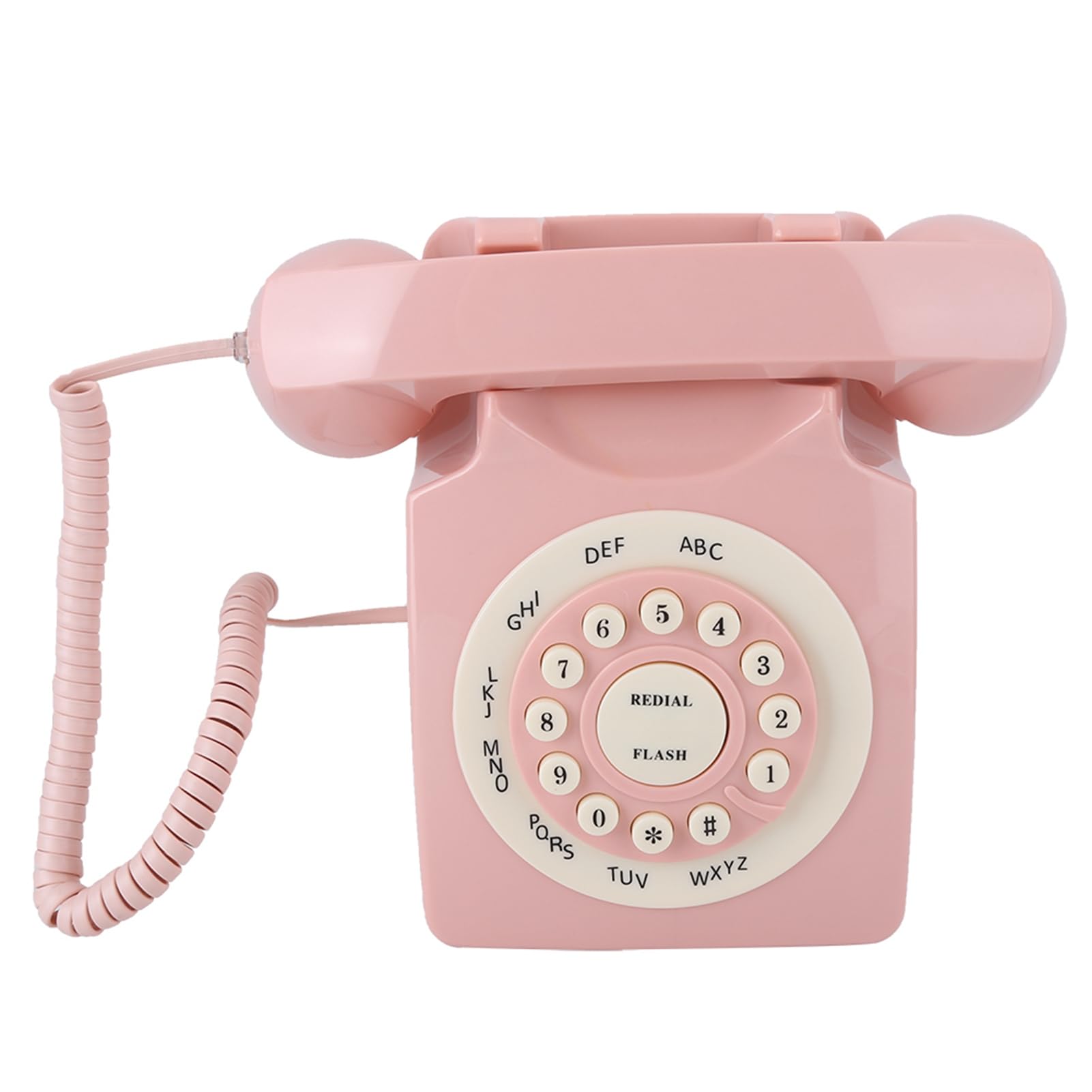 Telefono fisso a disco retrò, telefono da scrivania classico vintage con filo, telefoni vintage anni '80 con filo per casa, ufficio, rosa
